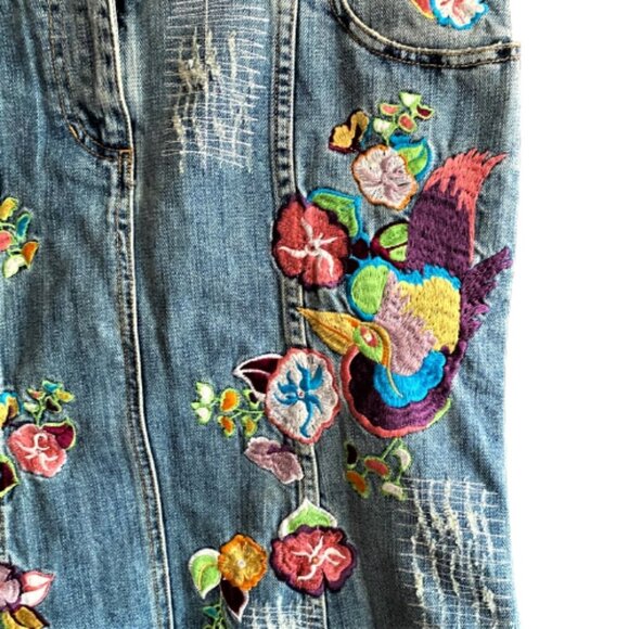 Sisley embroidered & distressed denim jeans skirt - Picture 4 of 16